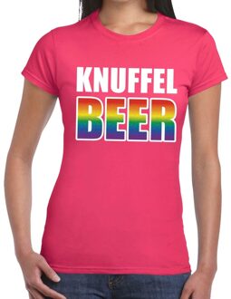 Bellatio Decorations Knuffel beer gay pride t-shirt roze voor dames XS