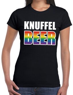 Bellatio Decorations Knuffel beer gay pride t-shirt zwart voor dames 2XL