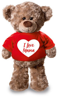 Bellatio Decorations Knuffel teddybeer hartje - i love mama - 24 cm - pluche - met shirt