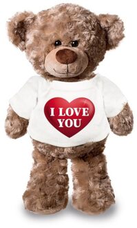 Bellatio Decorations Knuffel teddybeer hartje - i love you - 24 cm - pluche - met shirt