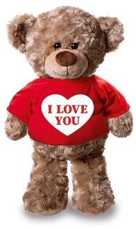 Bellatio Decorations Knuffel teddybeer hartje - i love you - 24 cm - pluche - met shirt