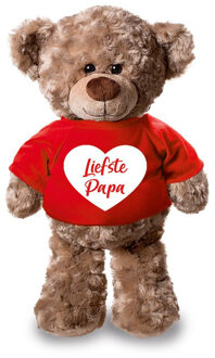 Bellatio Decorations Knuffel teddybeer hartje - liefste papa - 24 cm - pluche - met shirt