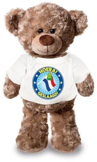 Bellatio Decorations Knuffel teddybeer Hoera Geslaagd! met vlag wit shirt 24 cm - Knuffelberen