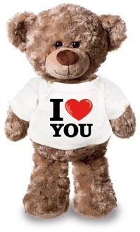 Bellatio Decorations Knuffel teddybeer - i love you - 24 cm - pluche - met shirt