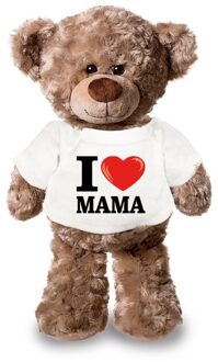 Bellatio Decorations Knuffel teddybeer met I love mama shirt 43 cm - Knuffelberen Bruin