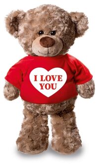 Bellatio Decorations Knuffel teddybeer met I love you hartje rood shirt 24 cm - Knuffelberen