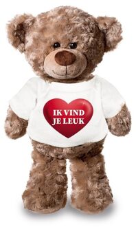 Bellatio Decorations Knuffel teddybeer met ik vind je leuk hartje shirt 24 cm - Knuffelberen Bruin