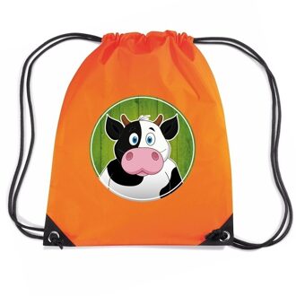 Bellatio Decorations Koe dieren trekkoord rugzak / gymtas oranje voor kinderen - Gymtasje - zwemtasje