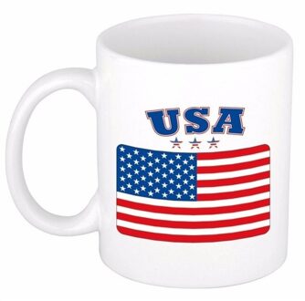 Bellatio Decorations Koffie mok - Amerika / USA - vlag print - 300 ml - wit - keramiek - Supporters - Landen - Beker