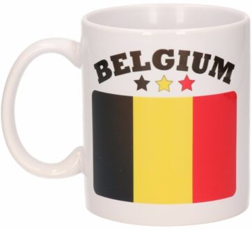 Bellatio Decorations Koffie mok - Belgie - vlag print - 300 ml - wit - keramiek - Supporters - Landen - Beker