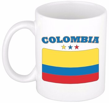 Bellatio Decorations Koffie mok - Colombia - vlag print - 300 ml - wit - keramiek - Supporters - Landen - Beker Multi