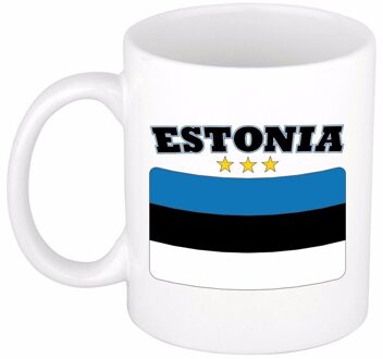 Bellatio Decorations Koffie mok - Estland - vlag print - 300 ml - wit - keramiek - Supporters - Landen - Beker Multi