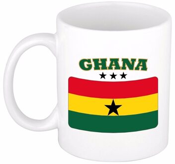 Bellatio Decorations Koffie mok - Ghana - vlag print - 300 ml - wit - keramiek - Supporters - Landen - Beker