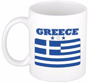 Bellatio Decorations koffie mok - Griekenland - vlag print - 300 ml - wit - keramiek - Supporters - Landen - Beker