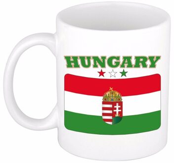 Bellatio Decorations Koffie mok - Hongarije - vlag print - 300 ml - wit - keramiek - Supporters - Landen - Beker