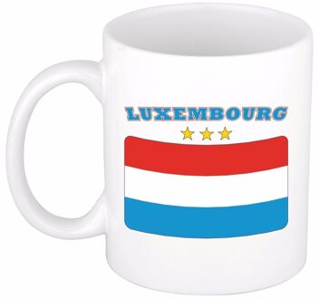 Bellatio Decorations Koffie mok - Luxemburg - vlag print - 300 ml - wit - keramiek - Supporters - Landen - Beker