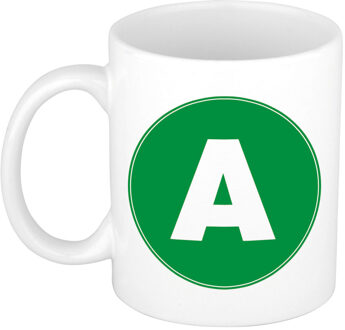 Bellatio Decorations Koffie mok met de letter A - beker - groen - eerste letter van een voornaam - wit - 300 ml