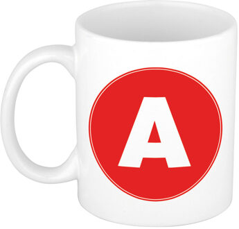 Bellatio Decorations Koffie mok met de letter A - beker - rood - eerste letter van een voornaam - wit - 300 ml
