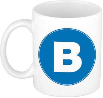 Bellatio Decorations Koffie mok met de letter B - beker - blauw - eerste letter van een voornaam - wit - 300 ml