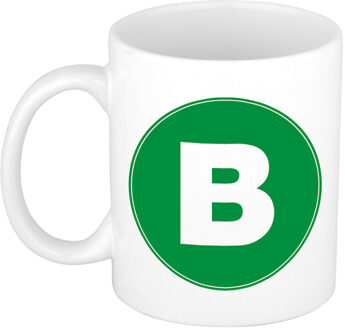 Bellatio Decorations Koffie mok met de letter B - beker - groen - eerste letter van een voornaam - wit - 300 ml