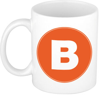 Bellatio Decorations Koffie mok met de letter B - beker - oranje - eerste letter van een voornaam - wit - 300 ml