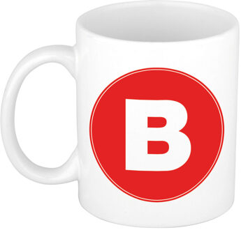 Bellatio Decorations Koffie mok met de letter B - beker - rood - eerste letter van een voornaam - wit - 300 ml