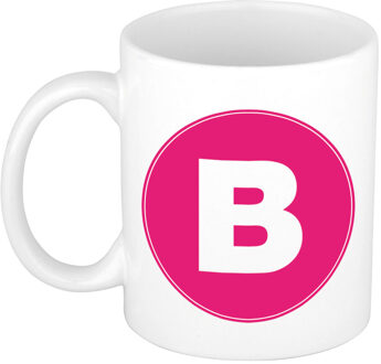 Bellatio Decorations Koffie mok met de letter B - beker - roze - eerste letter van een voornaam - wit - 300 ml