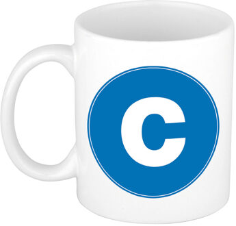 Bellatio Decorations Koffie mok met de letter C - beker - blauw - eerste letter van een voornaam - wit - 300 ml