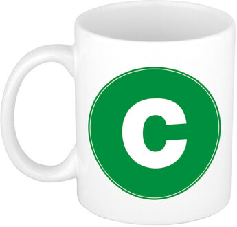 Bellatio Decorations Koffie mok met de letter C - beker - groen - eerste letter van een voornaam - wit - 300 ml