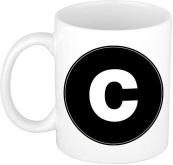 Bellatio Decorations Koffie mok met de letter C - beker - zwart - eerste letter van een voornaam - wit - 300 ml