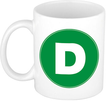 Bellatio Decorations Koffie mok met de letter D - beker - groen - eerste letter van een voornaam - wit - 300 ml