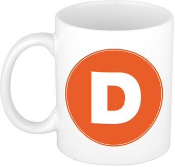 Bellatio Decorations Koffie mok met de letter D - beker - oranje - eerste letter van een voornaam - wit - 300 ml
