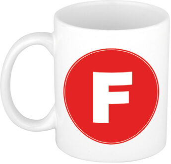 Bellatio Decorations Koffie mok met de letter F - beker - rood - eerste letter van een voornaam - wit - 300 ml