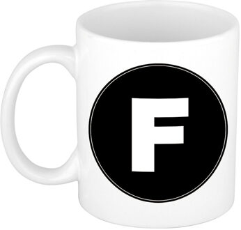Bellatio Decorations Koffie mok met de letter F - beker - zwart - eerste letter van een voornaam - wit - 300 ml