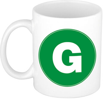 Bellatio Decorations Koffie mok met de letter G - beker - groen - eerste letter van een voornaam - wit - 300 ml