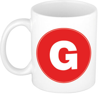 Bellatio Decorations Koffie mok met de letter G - beker - rood - eerste letter van een voornaam - wit - 300 ml