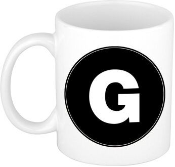 Bellatio Decorations Koffie mok met de letter G - beker - zwart - eerste letter van een voornaam - wit - 300 ml