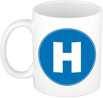 Bellatio Decorations Koffie mok met de letter H - beker - blauw - eerste letter van een voornaam - wit - 300 ml