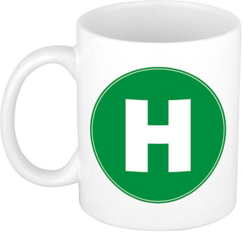 Bellatio Decorations Koffie mok met de letter H - beker - groen - eerste letter van een voornaam - wit - 300 ml