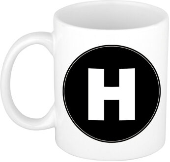 Bellatio Decorations Koffie mok met de letter H - beker - zwart - eerste letter van een voornaam - wit - 300 ml