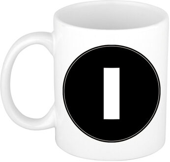 Bellatio Decorations Koffie mok met de letter I - beker - zwart - eerste letter van een voornaam - wit - 300 ml