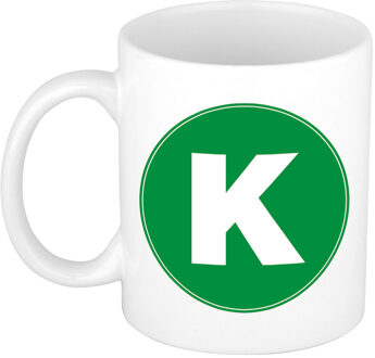 Bellatio Decorations Koffie mok met de letter K - beker - groen - eerste letter van een voornaam - wit - 300 ml