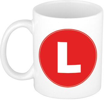 Bellatio Decorations Koffie mok met de letter L - beker - rood - eerste letter van een voornaam - wit - 300 ml