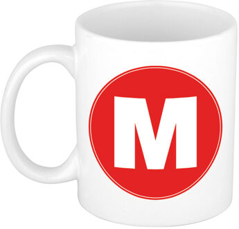 Bellatio Decorations Koffie mok met de letter M - beker - rood - eerste letter van een voornaam - wit - 300 ml