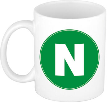 Bellatio Decorations Koffie mok met de letter N - beker - groen - eerste letter van een voornaam - wit - 300 ml