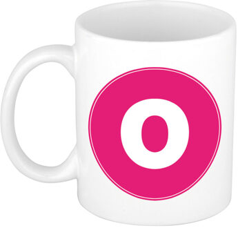 Bellatio Decorations Koffie mok met de letter O - beker - roze - eerste letter van een voornaam - wit - 300 ml