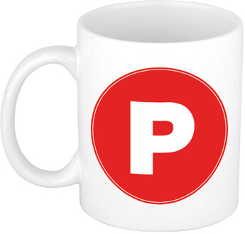 Bellatio Decorations Koffie mok met de letter P - beker - rood - eerste letter van een voornaam - wit - 300 ml