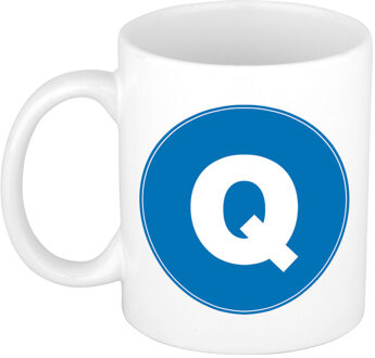Bellatio Decorations Koffie mok met de letter Q - beker - blauw - eerste letter van een voornaam - wit - 300 ml