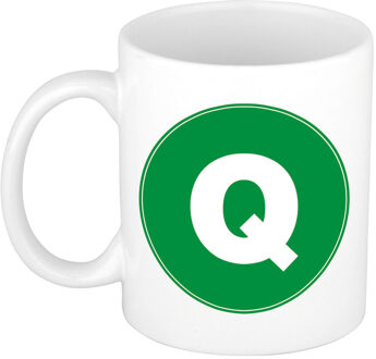 Bellatio Decorations Koffie mok met de letter Q - beker - groen - eerste letter van een voornaam - wit - 300 ml