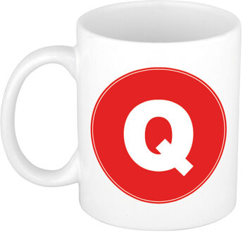 Bellatio Decorations Koffie mok met de letter Q - beker - rood - eerste letter van een voornaam - wit - 300 ml